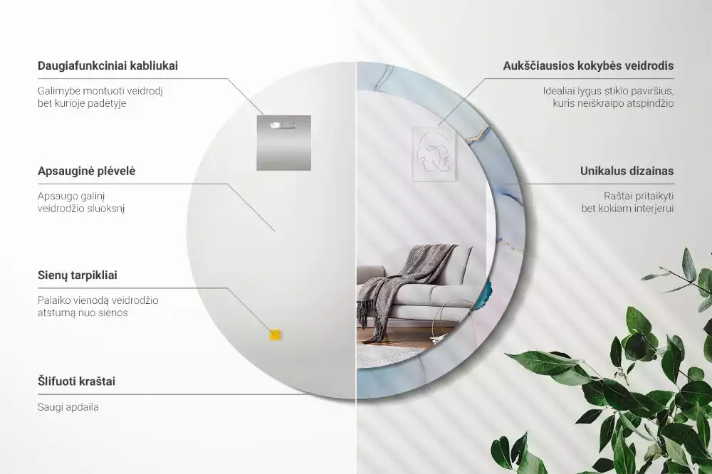 Oglindă rotundă ramă cu imprimeu Lichid abstract