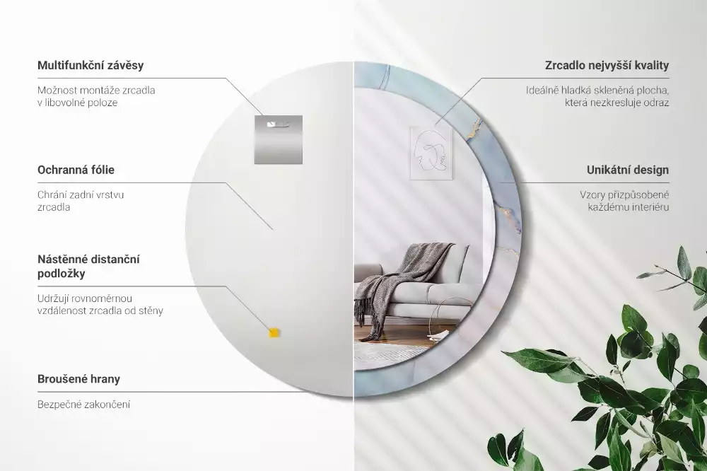 Oglindă rotundă ramă cu imprimeu Lichid abstract