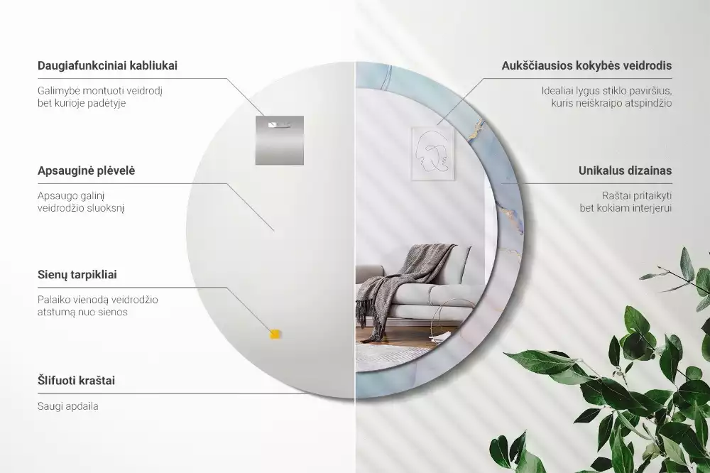 Oglindă rotundă ramă cu imprimeu Lichid abstract