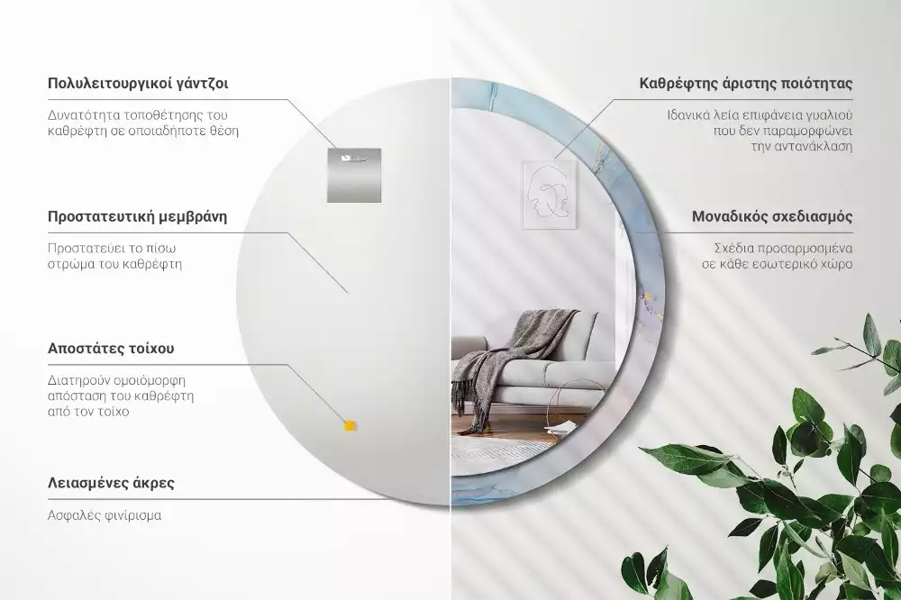 Oglindă rotundă ramă cu imprimeu Lichid abstract