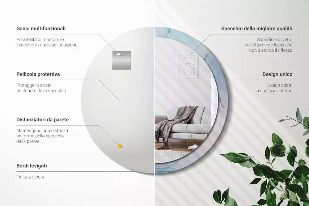 Oglindă rotundă ramă cu imprimeu Lichid abstract