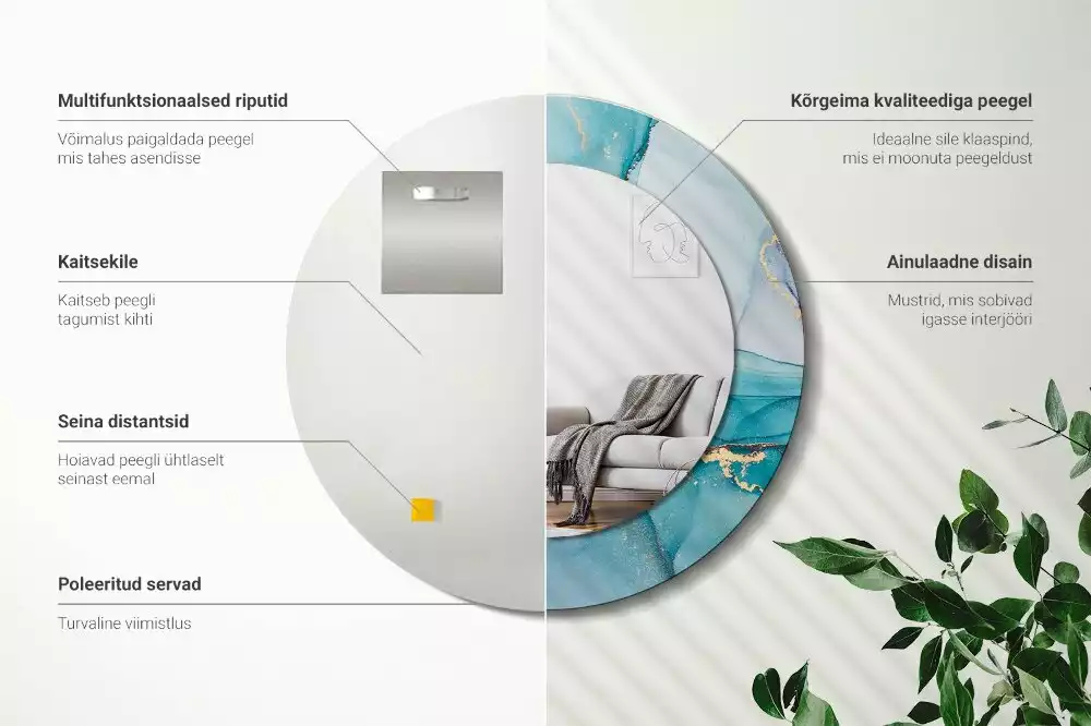 Oglindă rotundă ramă cu imprimeu Lichid abstract