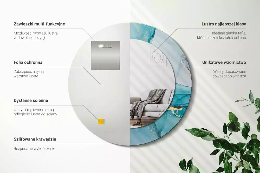 Oglindă rotundă ramă cu imprimeu Lichid abstract