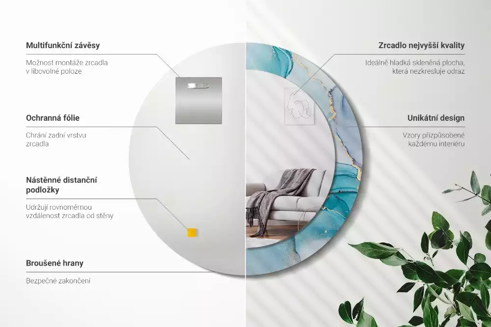 Oglindă rotundă ramă cu imprimeu Lichid abstract