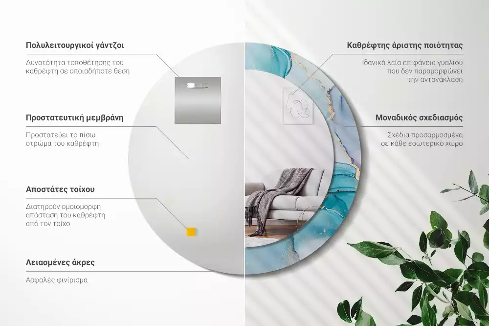 Oglindă rotundă ramă cu imprimeu Lichid abstract