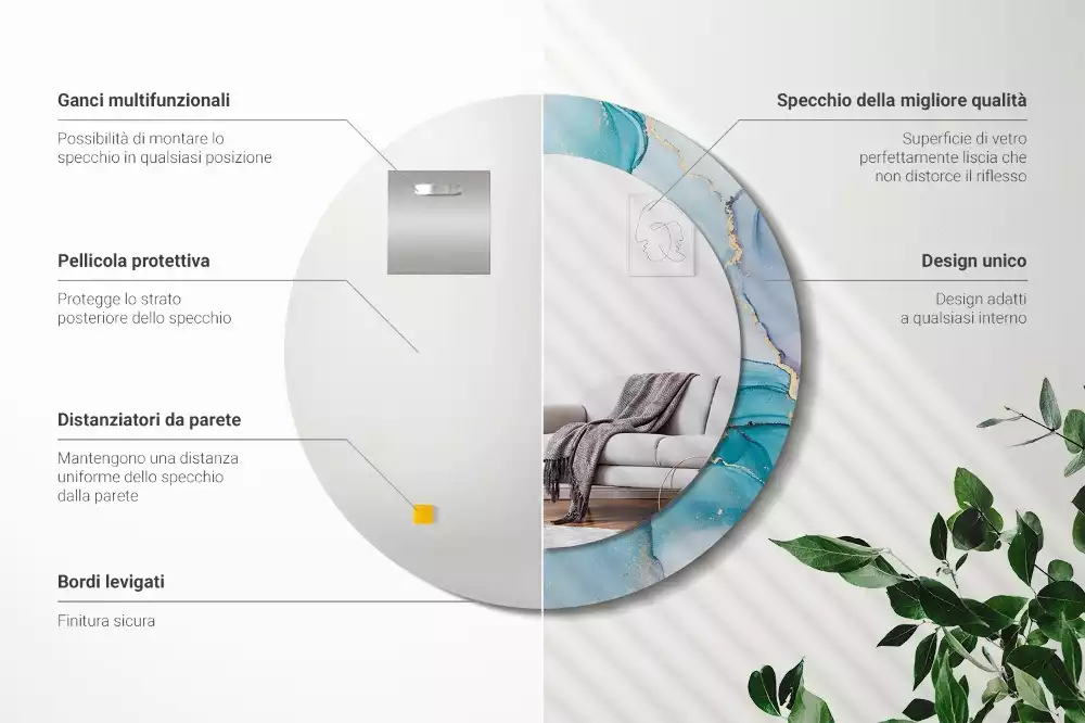 Oglindă rotundă ramă cu imprimeu Lichid abstract