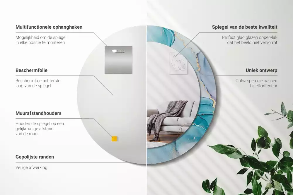 Oglindă rotundă ramă cu imprimeu Lichid abstract