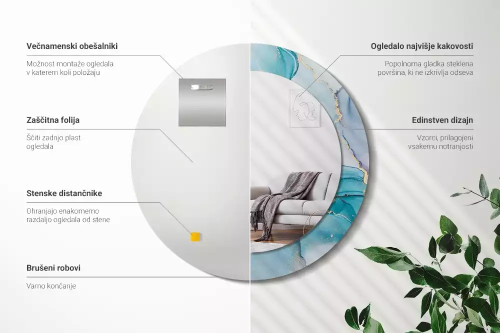 Oglindă rotundă ramă cu imprimeu Lichid abstract