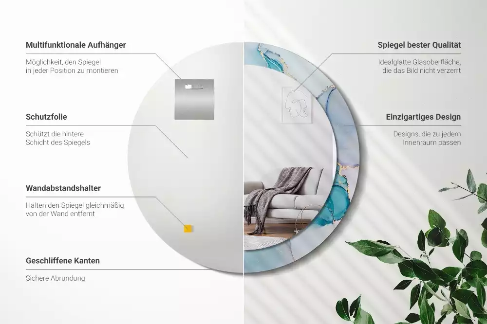 Oglindă rotundă ramă cu imprimeu Lichid abstract