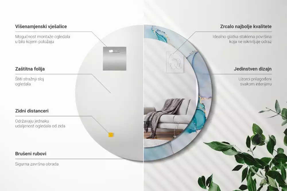 Oglindă rotundă ramă cu imprimeu Lichid abstract