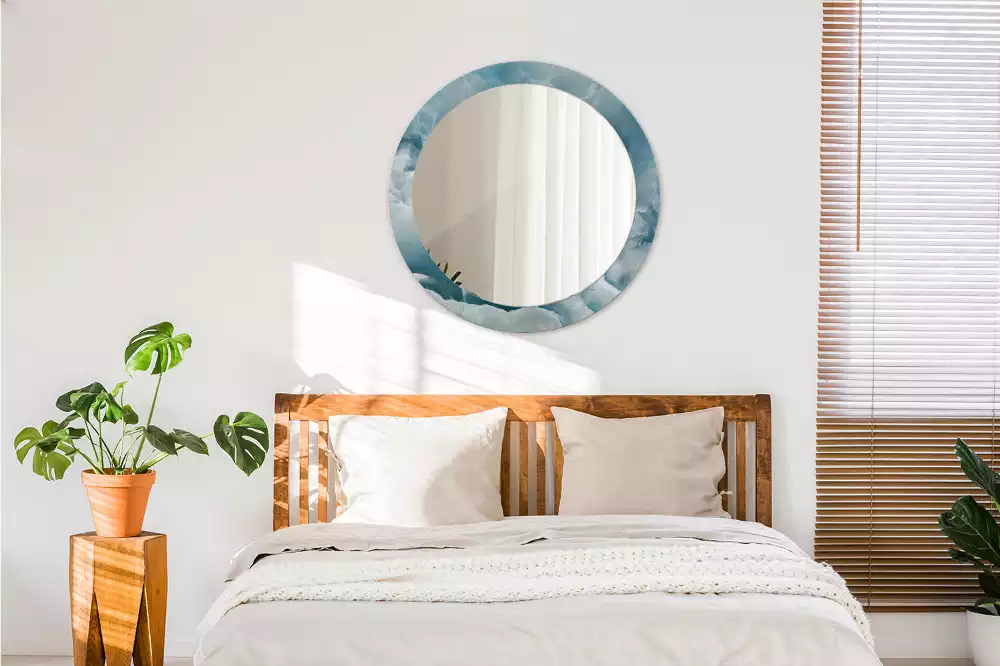 Oglindă rotundă ramă cu imprimeu Marmură onix albastră