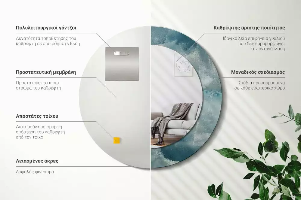 Oglindă rotundă ramă cu imprimeu Marmură onix albastră