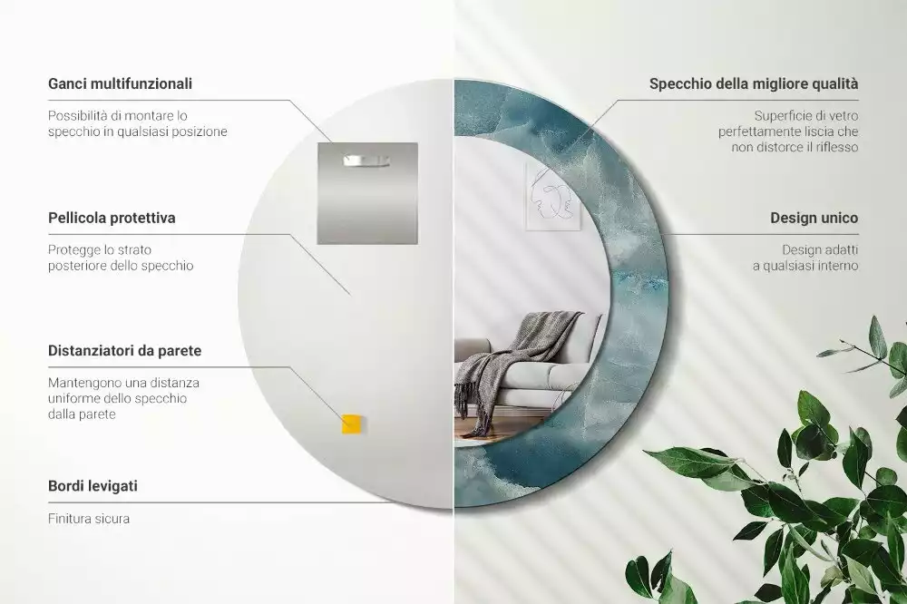 Oglindă rotundă ramă cu imprimeu Marmură onix albastră