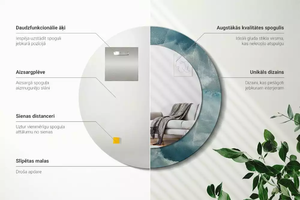 Oglindă rotundă ramă cu imprimeu Marmură onix albastră