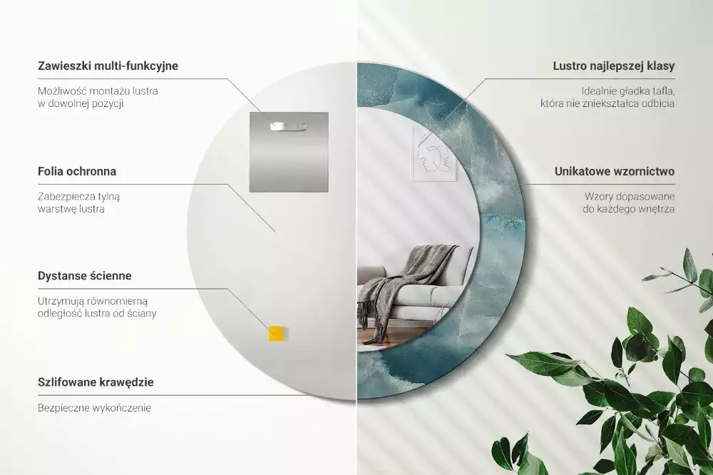 Oglindă rotundă ramă cu imprimeu Marmură onix albastră