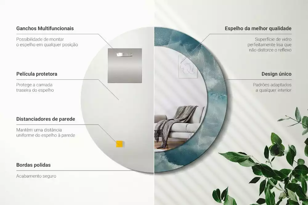 Oglindă rotundă ramă cu imprimeu Marmură onix albastră