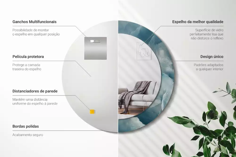 Oglindă rotundă ramă cu imprimeu Marmură onix albastră