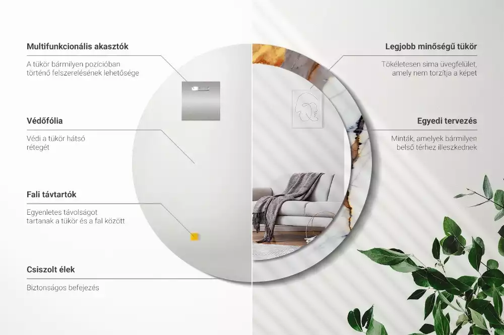 Oglindă rotundă ramă cu imprimeu Marmură albă