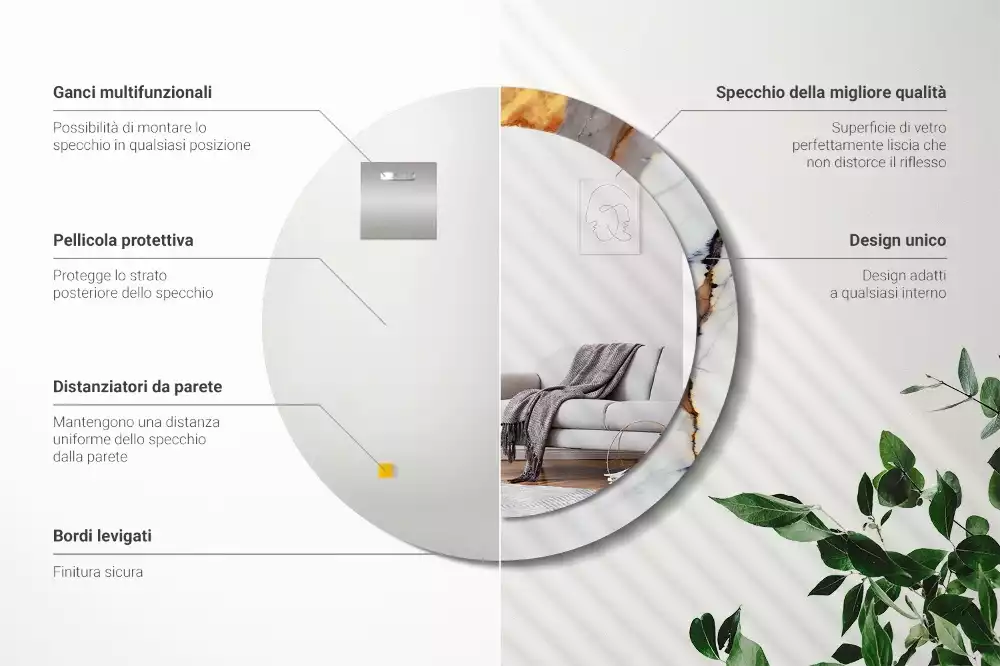 Oglindă rotundă ramă cu imprimeu Marmură albă