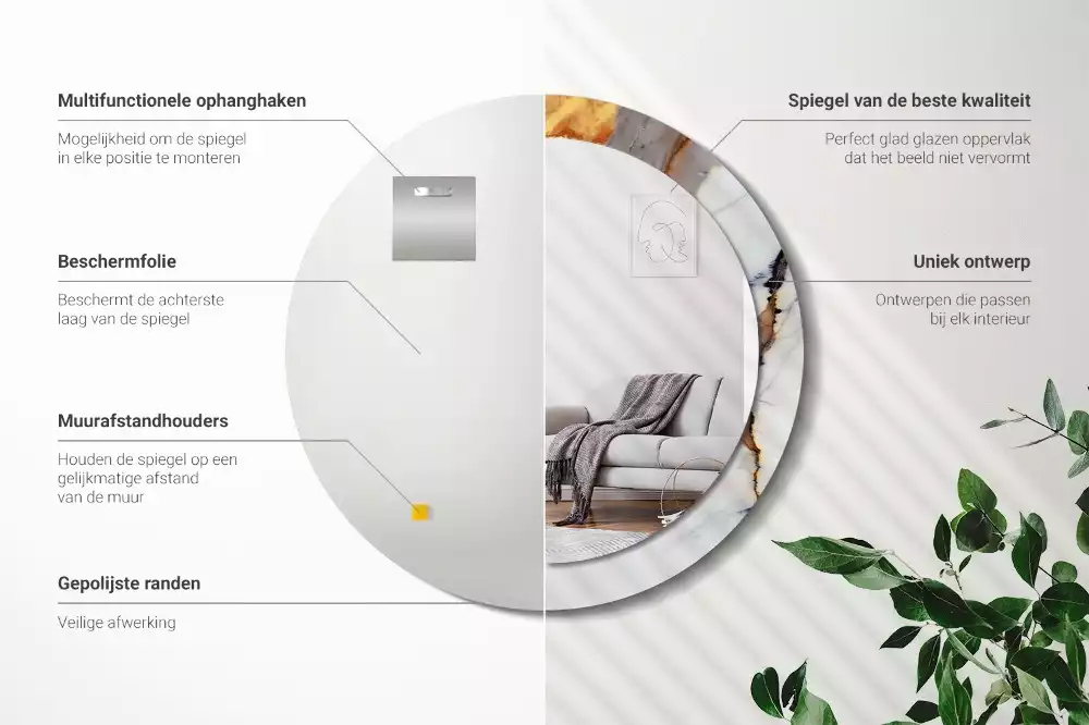 Oglindă rotundă ramă cu imprimeu Marmură albă