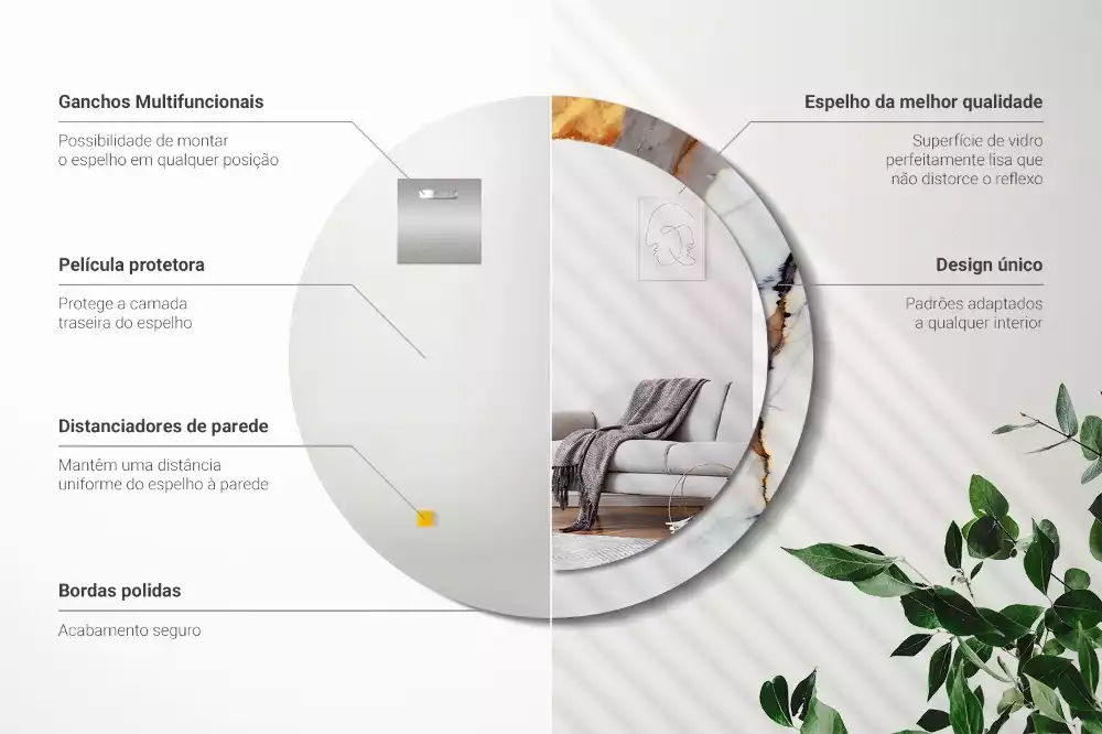 Oglindă rotundă ramă cu imprimeu Marmură albă