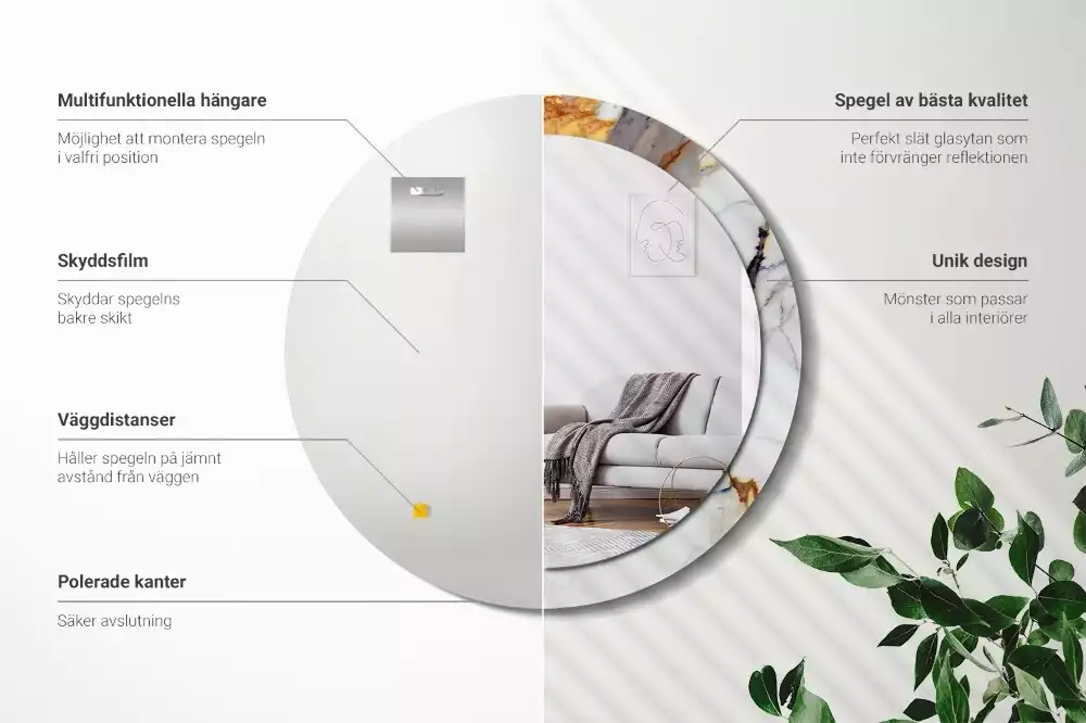 Oglindă rotundă ramă cu imprimeu Marmură albă