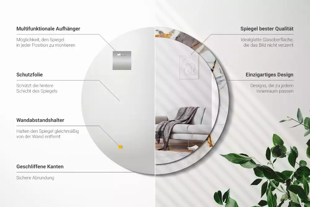 Oglindă rotundă ramă cu imprimeu Marmură albă