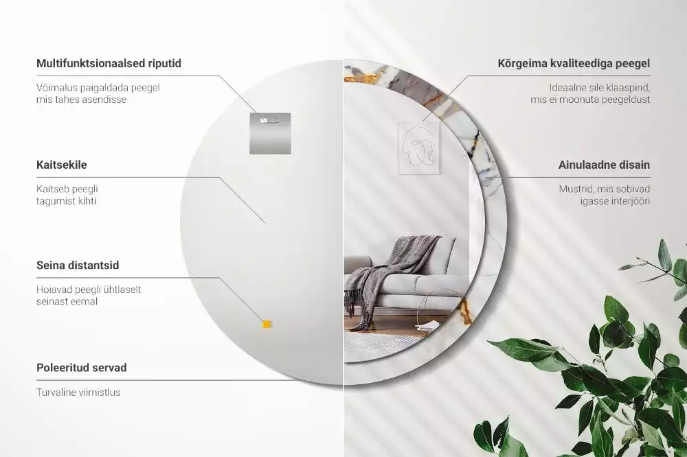 Oglindă rotundă ramă cu imprimeu Marmură albă