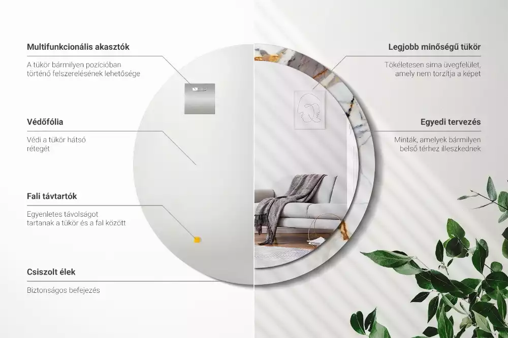 Oglindă rotundă ramă cu imprimeu Marmură albă