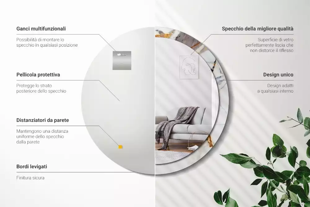 Oglindă rotundă ramă cu imprimeu Marmură albă