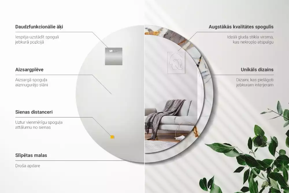 Oglindă rotundă ramă cu imprimeu Marmură albă