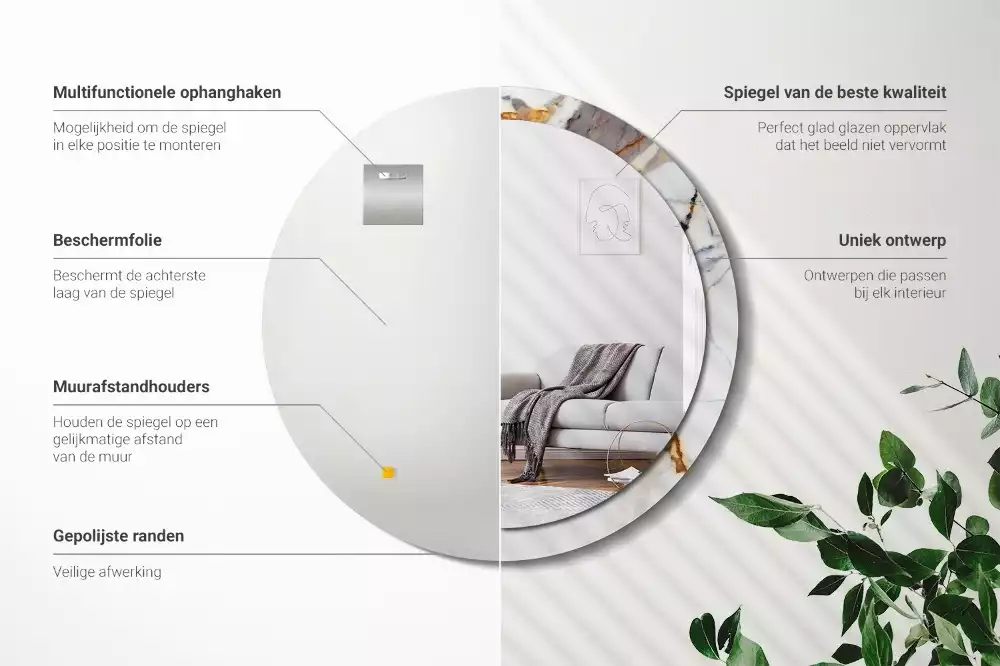 Oglindă rotundă ramă cu imprimeu Marmură albă