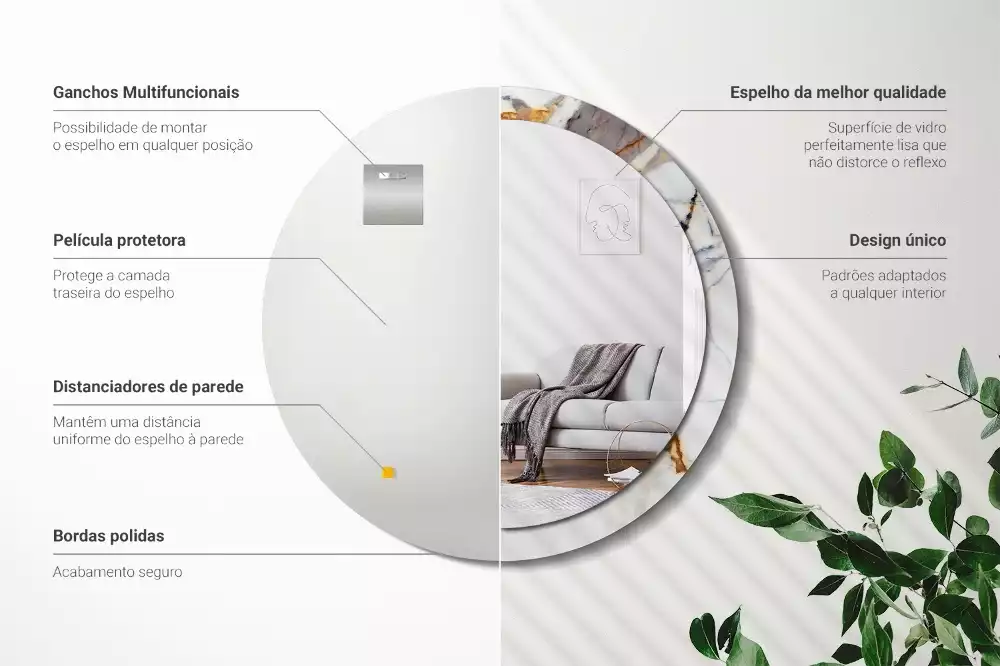 Oglindă rotundă ramă cu imprimeu Marmură albă