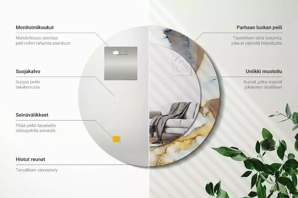 Oglindă rotundă ramă cu imprimeu Marmură albă