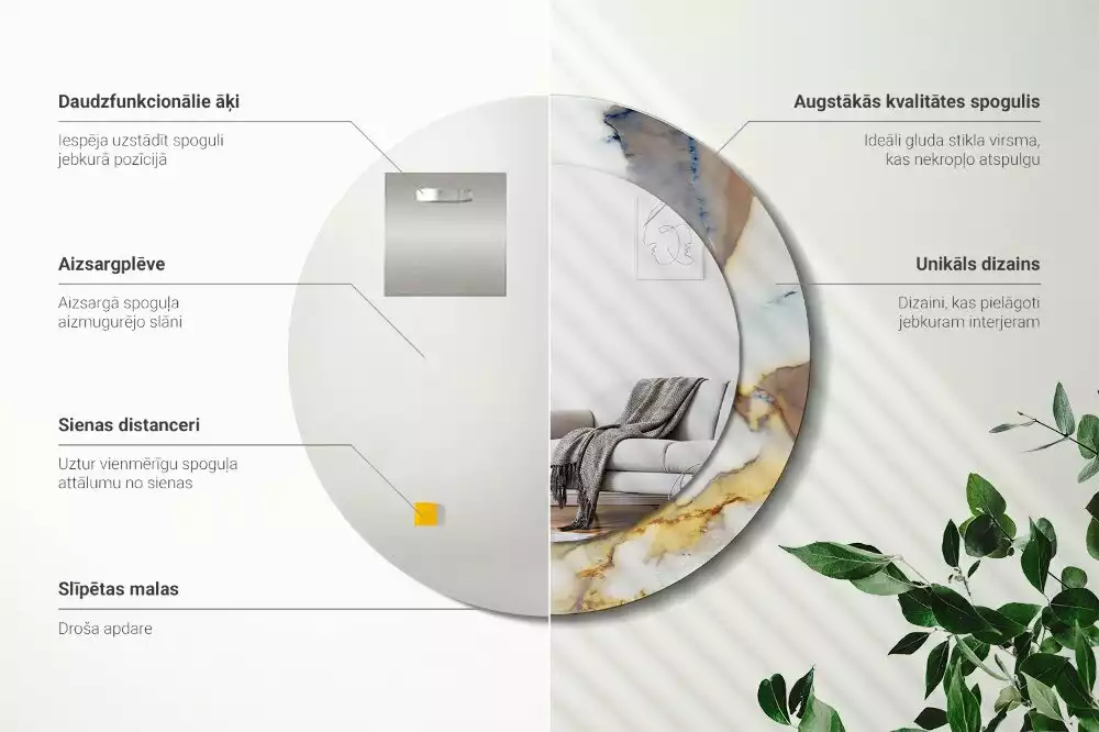 Oglindă rotundă ramă cu imprimeu Marmură albă