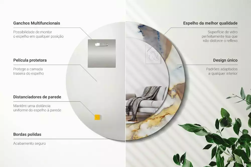 Oglindă rotundă ramă cu imprimeu Marmură albă