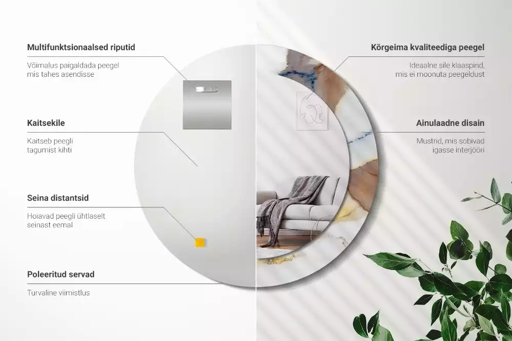 Oglindă rotundă ramă cu imprimeu Marmură albă