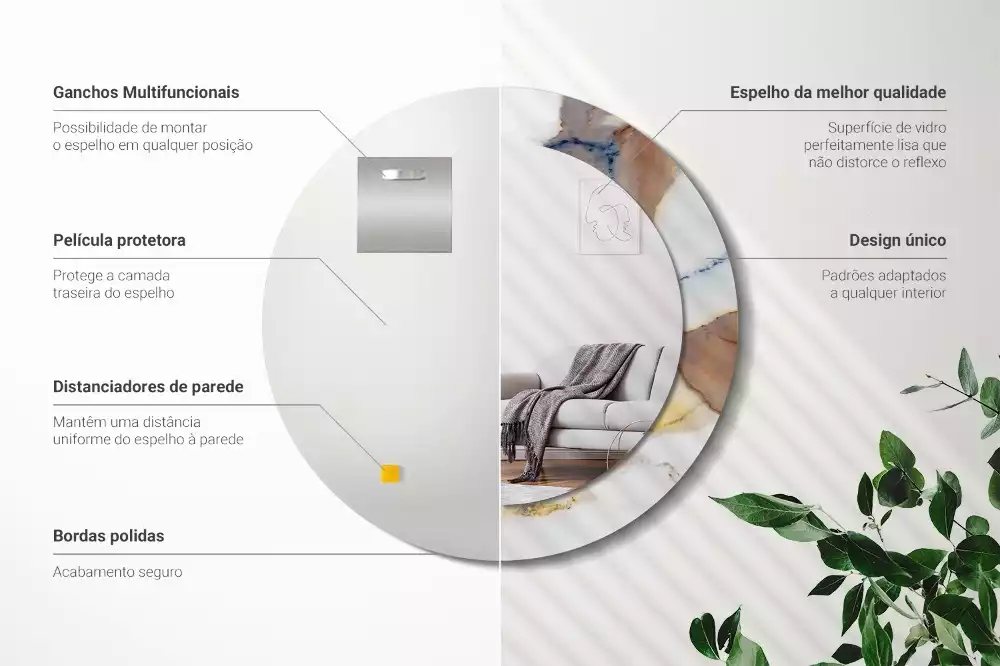 Oglindă rotundă ramă cu imprimeu Marmură albă