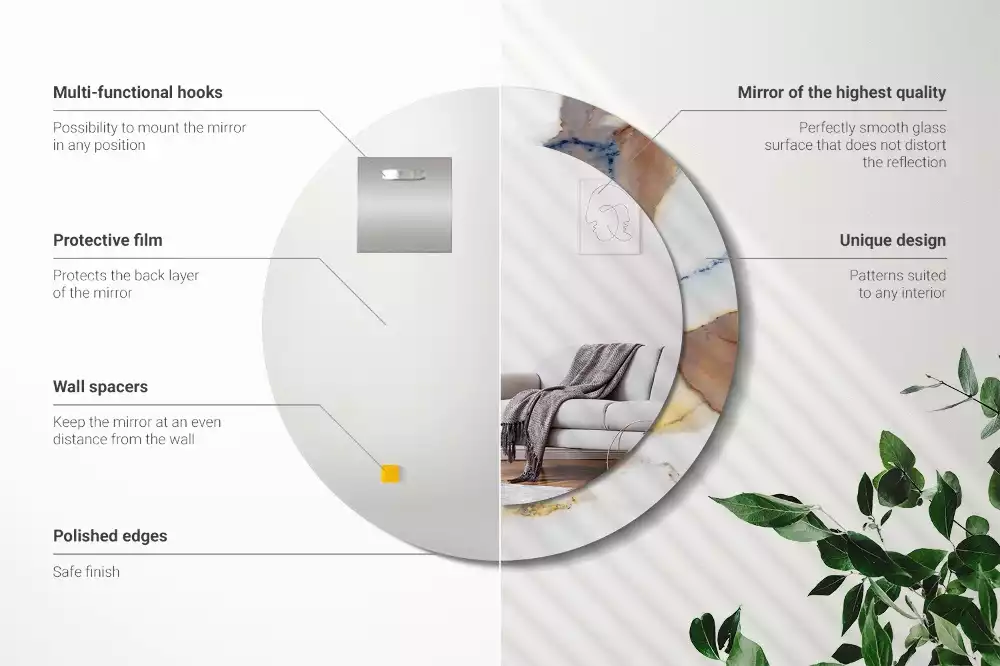 Oglindă rotundă ramă cu imprimeu Marmură albă