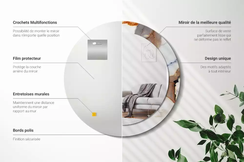 Oglindă rotundă ramă cu imprimeu Marmură albă