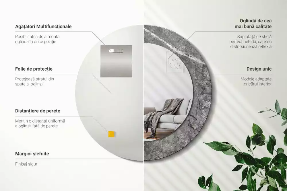 Oglindă cu decor rotundă Marmură rustică