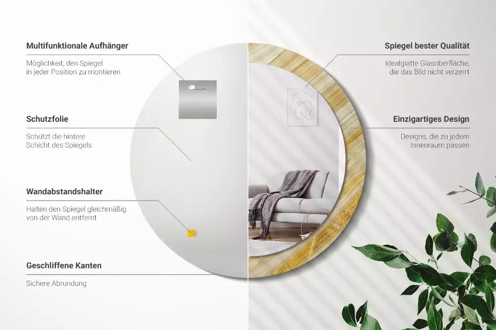 Oglindă rotundă imprimată Model abstract