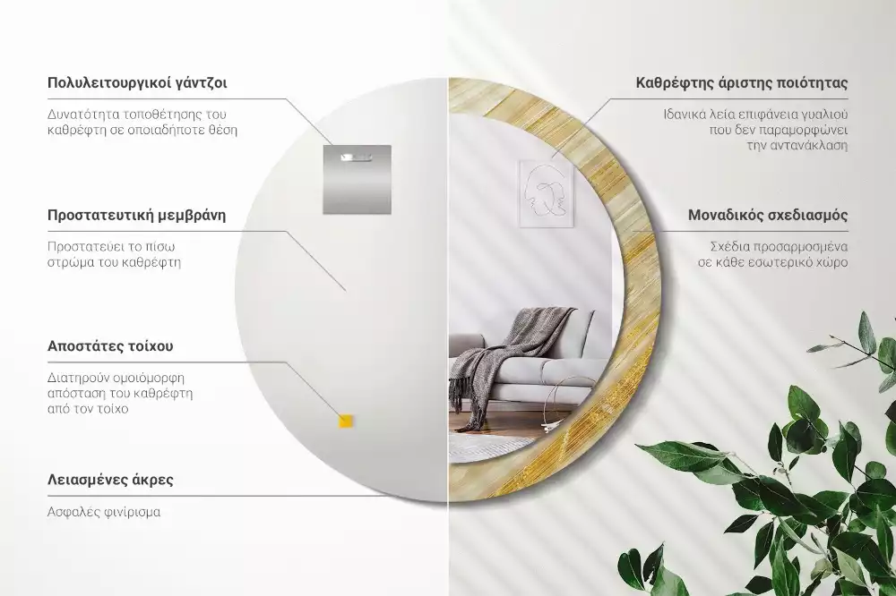 Oglindă rotundă imprimată Model abstract