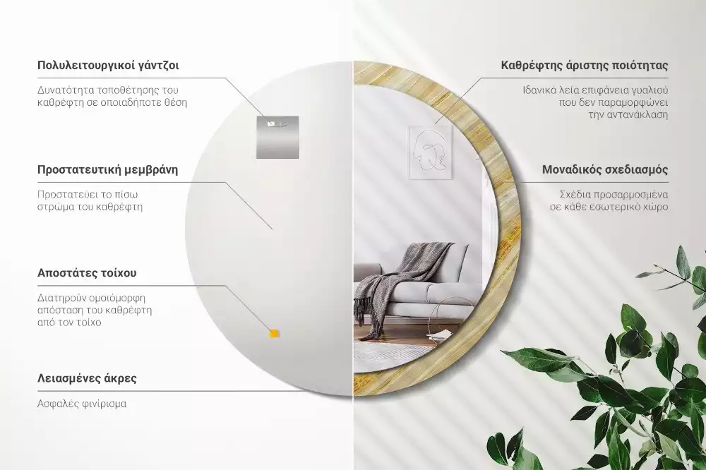 Oglindă rotundă imprimată Model abstract