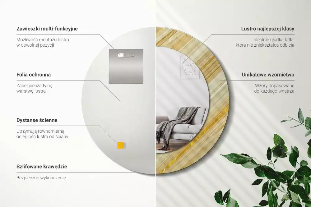 Oglindă rotundă imprimată Model abstract