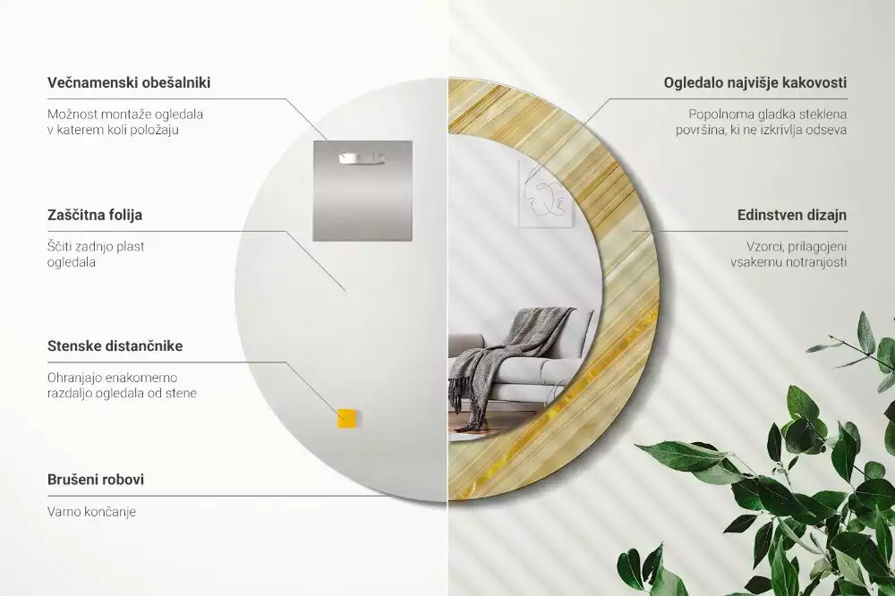 Oglindă rotundă imprimată Model abstract