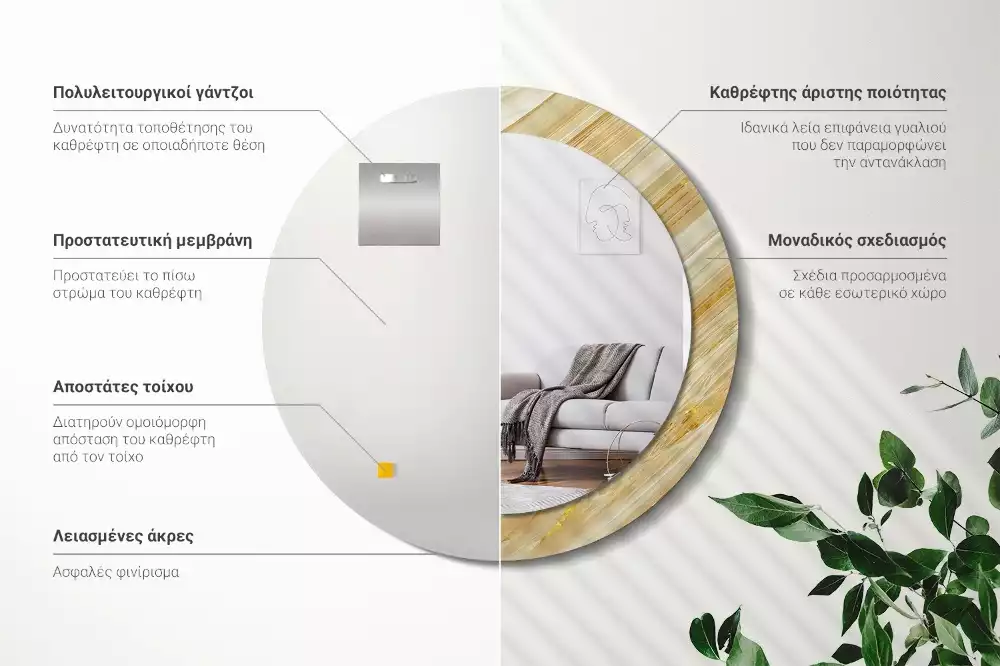 Oglindă rotundă imprimată Model abstract