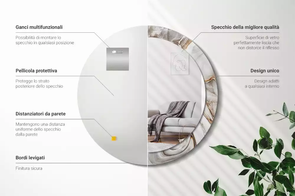 Oglindă rotundă imprimată Marmură deschisă