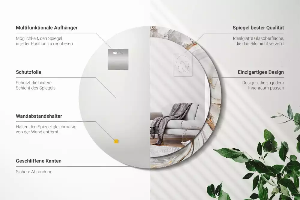 Oglindă rotundă imprimată Marmură deschisă