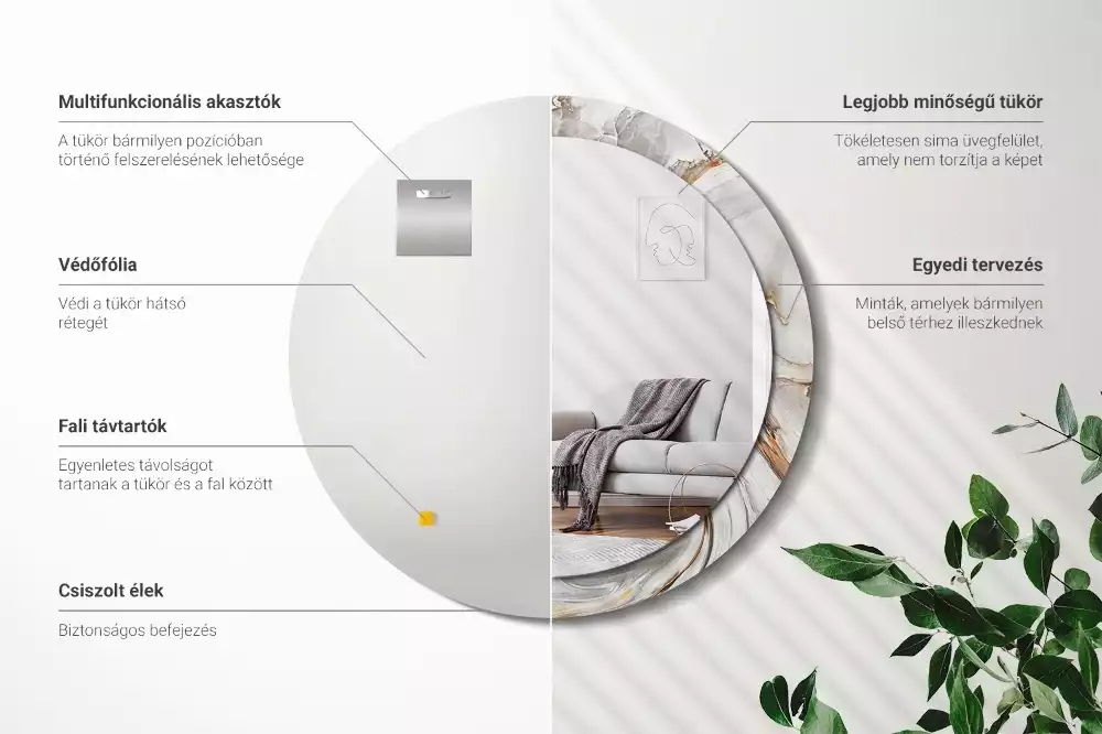 Oglindă rotundă imprimată Marmură deschisă